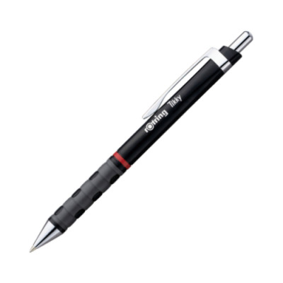 rOtring Tikky stylo bille léger avec grip en caoutchouc noir, Encre Bleu