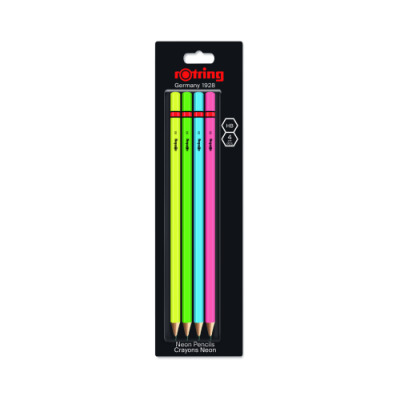 Rotring Crayon en bois HB, Neon, 4 pièces